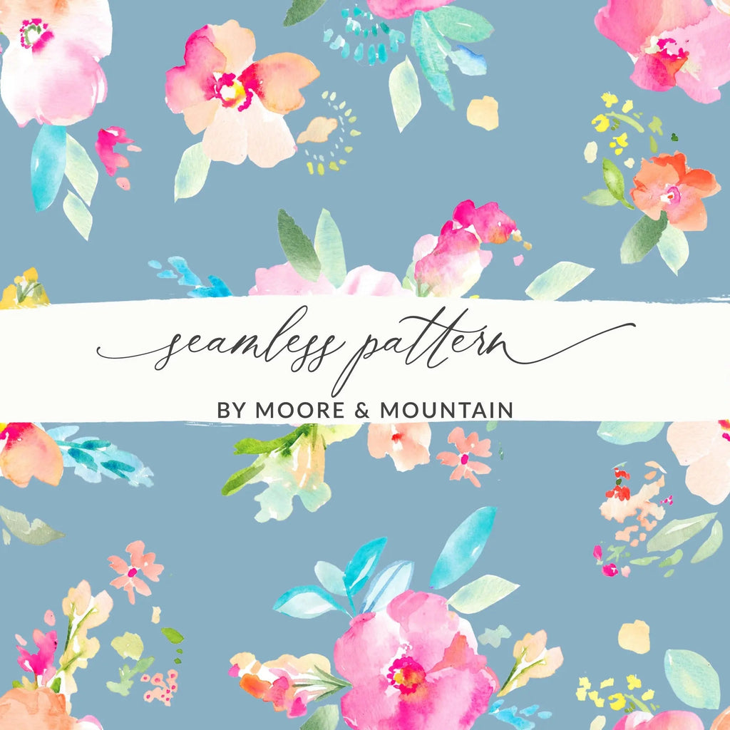 Watercolor Floral Digital Paper, Seamless Flower Pattern, Commercial Use, Print on Demand Allowed, Fabric Design, Scrapbooking, Background - Moore and Mountain