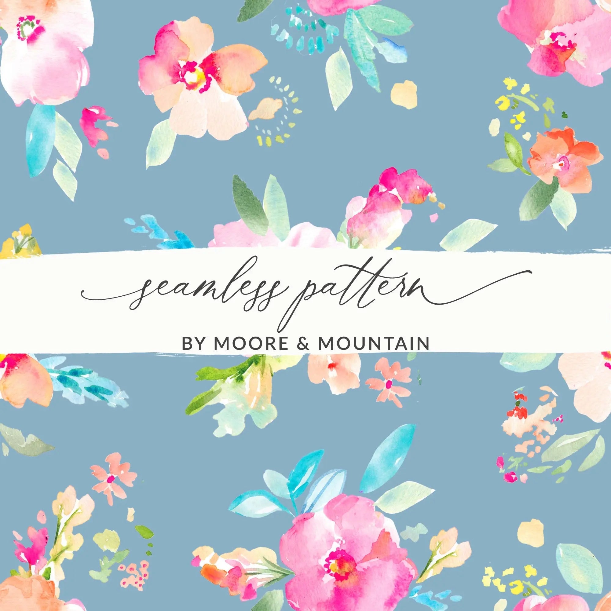 Watercolor Floral Digital Paper, Seamless Flower Pattern, Commercial Use, Print on Demand Allowed, Fabric Design, Scrapbooking, Background - Moore and Mountain
