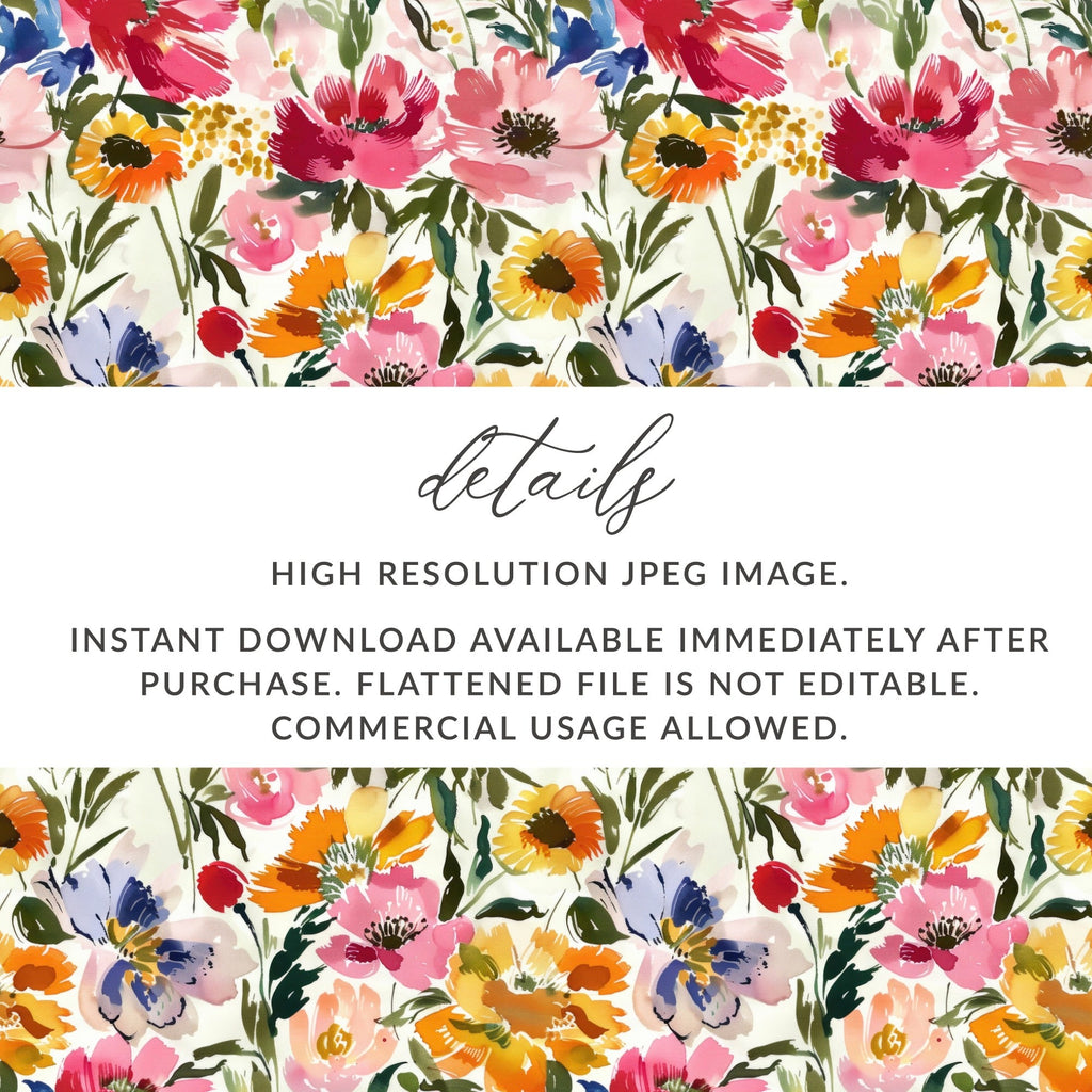 Watercolor Floral Digital Paper, Seamless Flower Pattern, Fabric Design, Scrapbooking Paper, Digital Download - Moore and Mountain