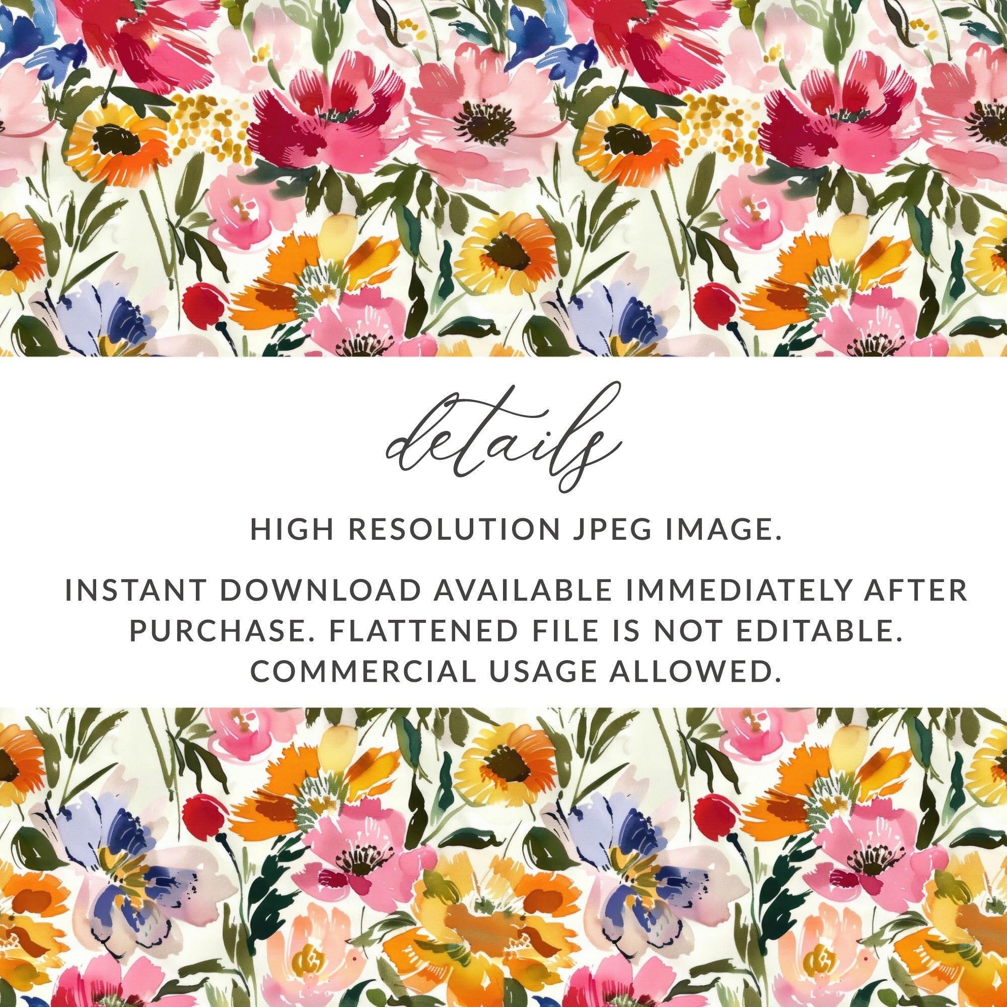 Watercolor Floral Digital Paper, Seamless Flower Pattern, Fabric Design, Scrapbooking Paper, Digital Download - Moore and Mountain