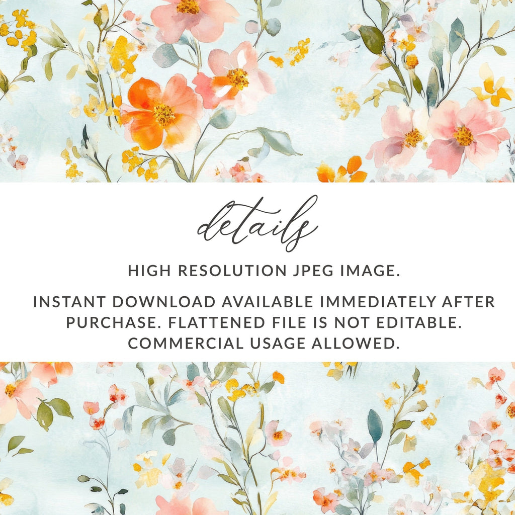 Watercolor Floral Digital Paper, Seamless Flower Pattern, Fabric Design, Scrapbooking Paper, Digital Download, Commercial Use - Moore and Mountain