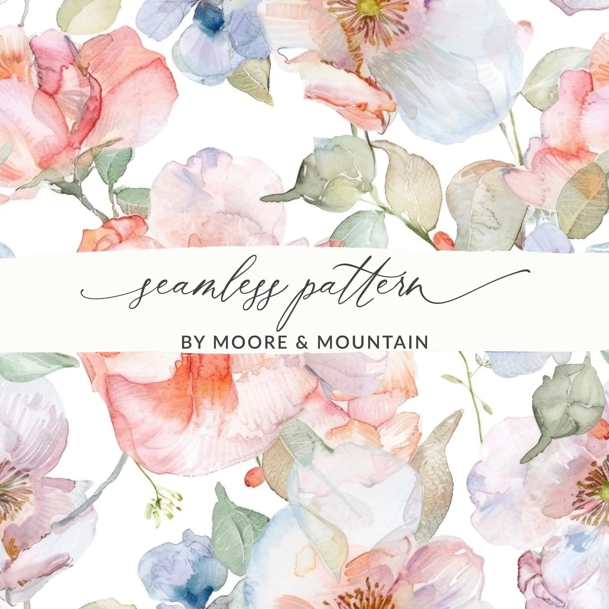 Watercolor Floral Digital Paper, Seamless Flower Pattern, Pastel Blooms, Scrapbook Paper, Digital Download, Commercial Use, Watercolor Art - Moore and Mountain
