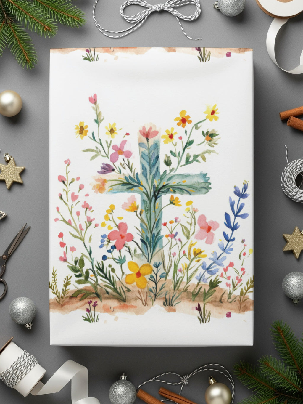 Watercolor Floral Digital Paper, Seamless Flower Pattern, Wildflower Art Print, Spring Botanical Design, Scrapbook Paper, 2 JPEG Files with floral cross design.