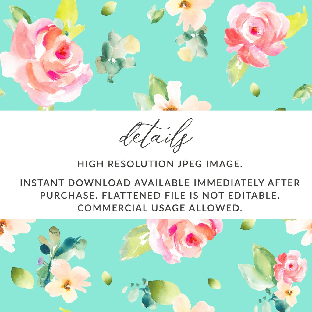 Watercolor Floral Digital Paper, Seamless Pattern, Flower Background, Printable Paper, Commercial Use, Digital Download - Moore and Mountain