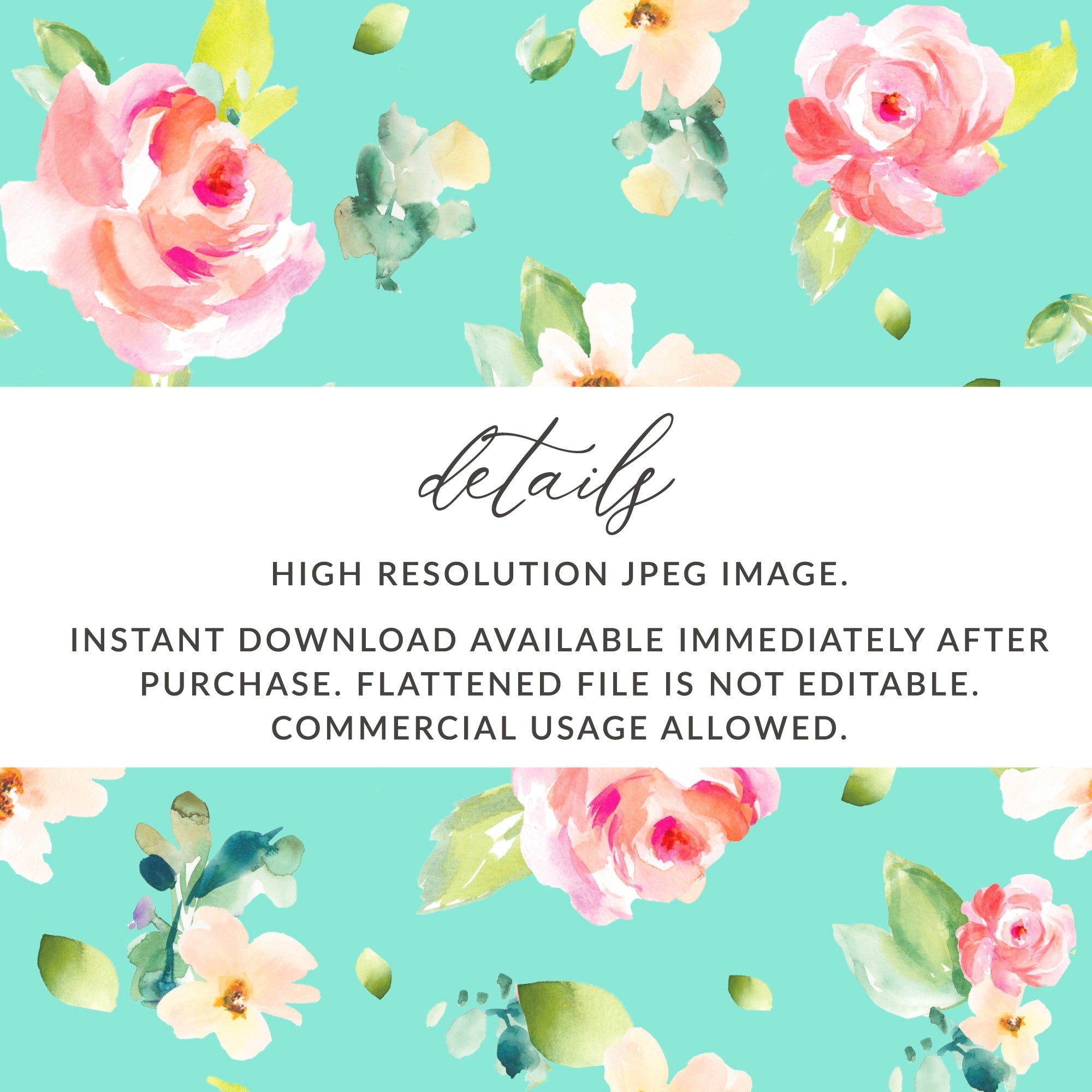 Watercolor Floral Digital Paper, Seamless Pattern, Flower Background, Printable Paper, Commercial Use, Digital Download - Moore and Mountain
