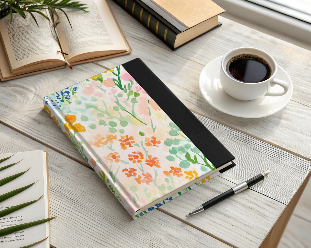 Floral Design Hardcover Notebook with Black Spine