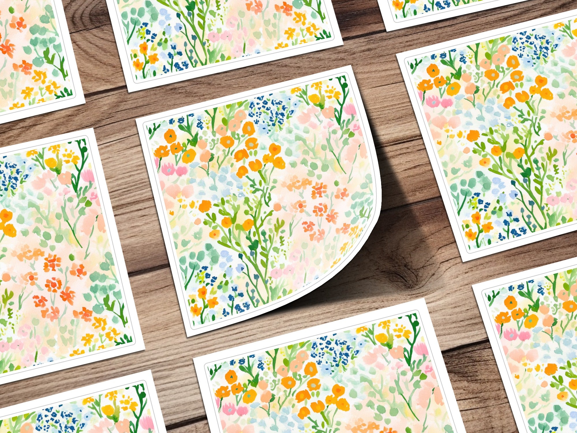 Colorful Floral Pattern on Wooden Background Poster