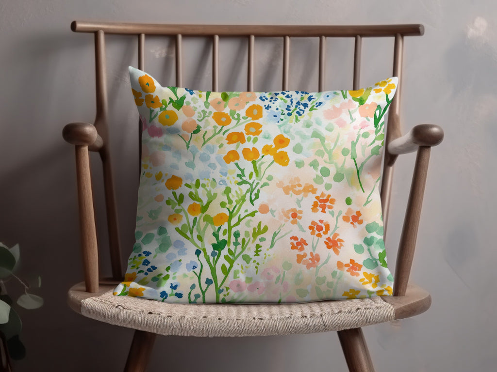 Colorful Watercolor Floral Pattern Throw Pillow