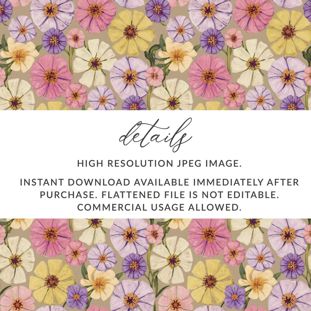Watercolor Floral Digital Seamless Pattern, Zinnia Flower Designs, Pastel Color Prints, Fabric Designs, Digital Paper, Commercial Use - Moore and Mountain