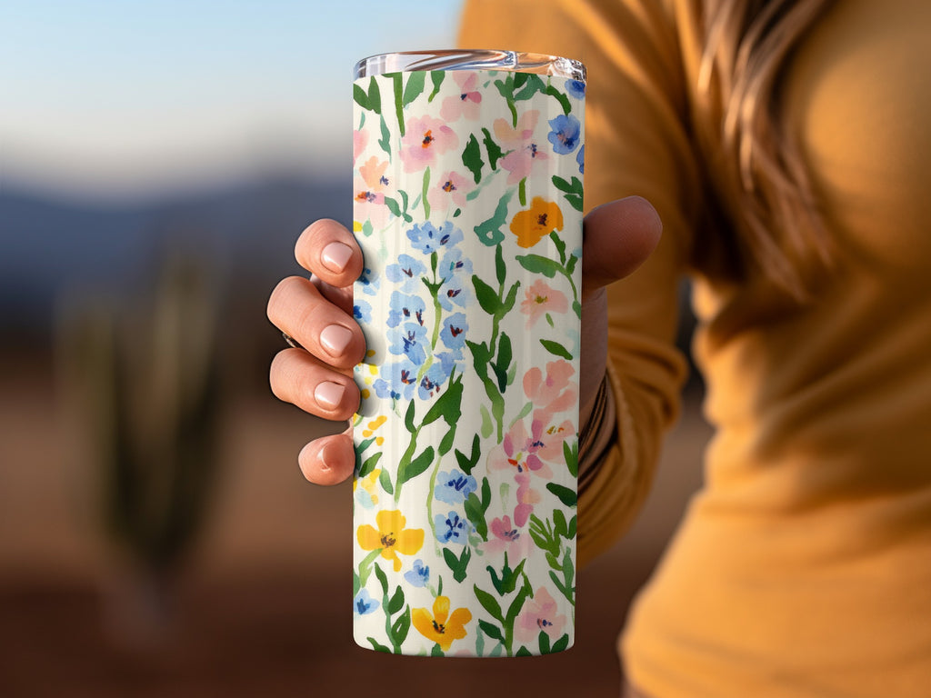 Colorful Floral Pattern Travel Tumbler for Beverages