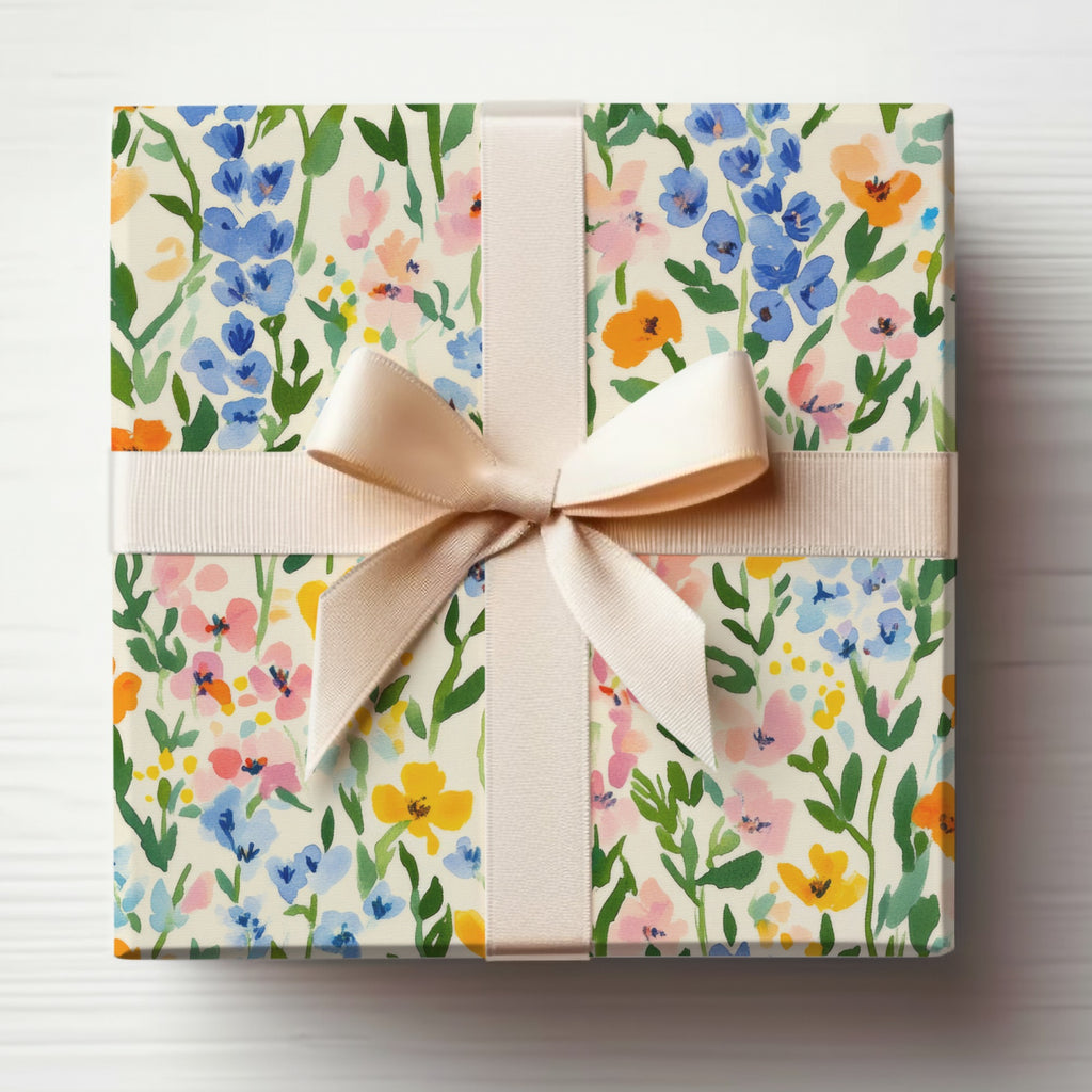 Floral Pattern Gift Box with Beige Ribbon packaging