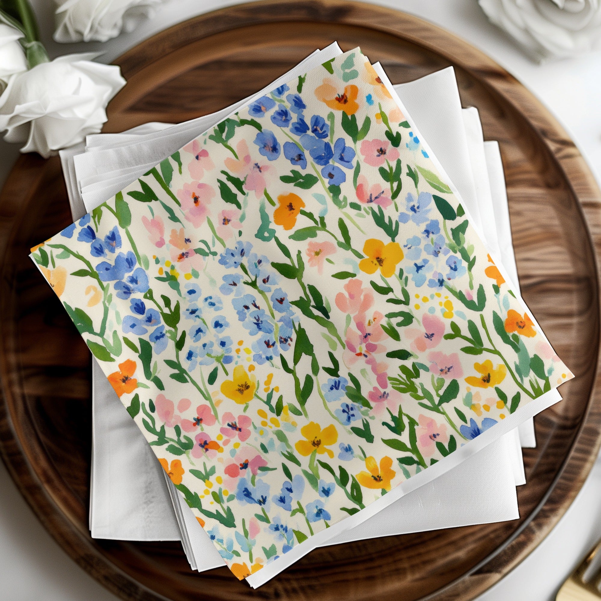 Colorful Floral Pattern Square Napkins Set