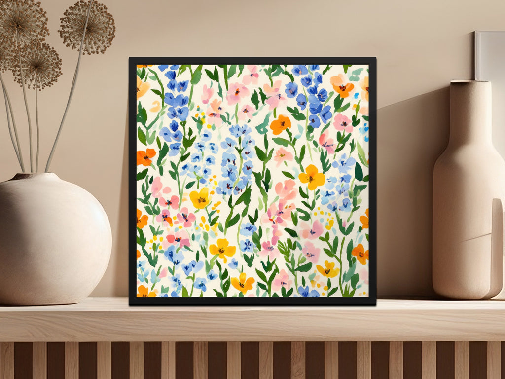 Vibrant Floral Pattern Framed Artwork for Home Decor
