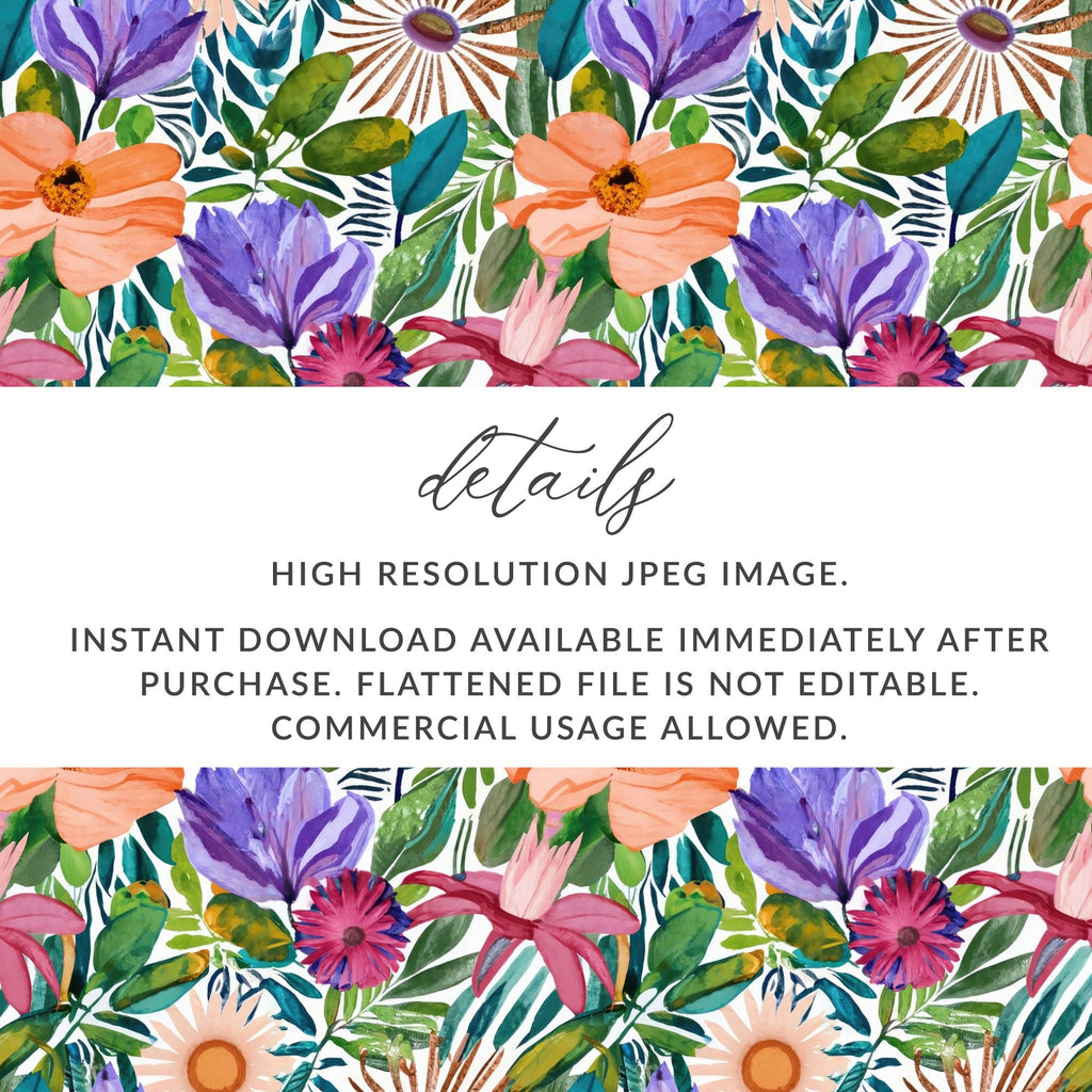Watercolor Floral Pattern Digital Paper, Seamless Flower Design, Botanical Art Print, Fabric Design Digital Download, Scrapbook Paper - Moore and Mountain