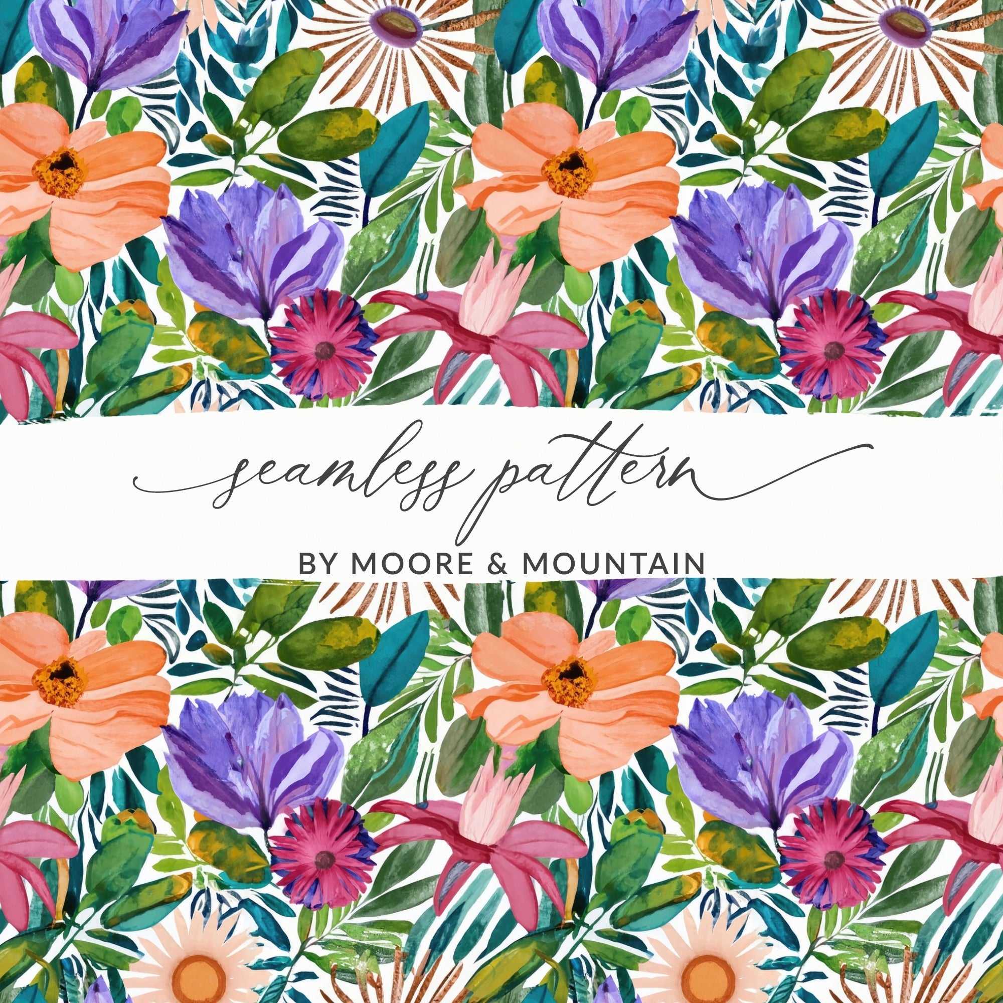 Watercolor Floral Pattern Digital Paper, Seamless Flower Design, Botanical Art Print, Fabric Design Digital Download, Scrapbook Paper - Moore and Mountain