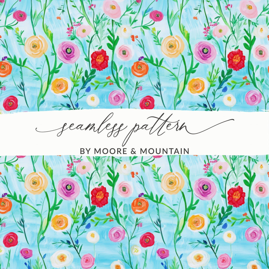 Watercolor Floral Pattern, Digital Paper, Seamless Flower Design, Springtime Print, Background Texture, Fabric Design, Digital Download - Moore and Mountain
