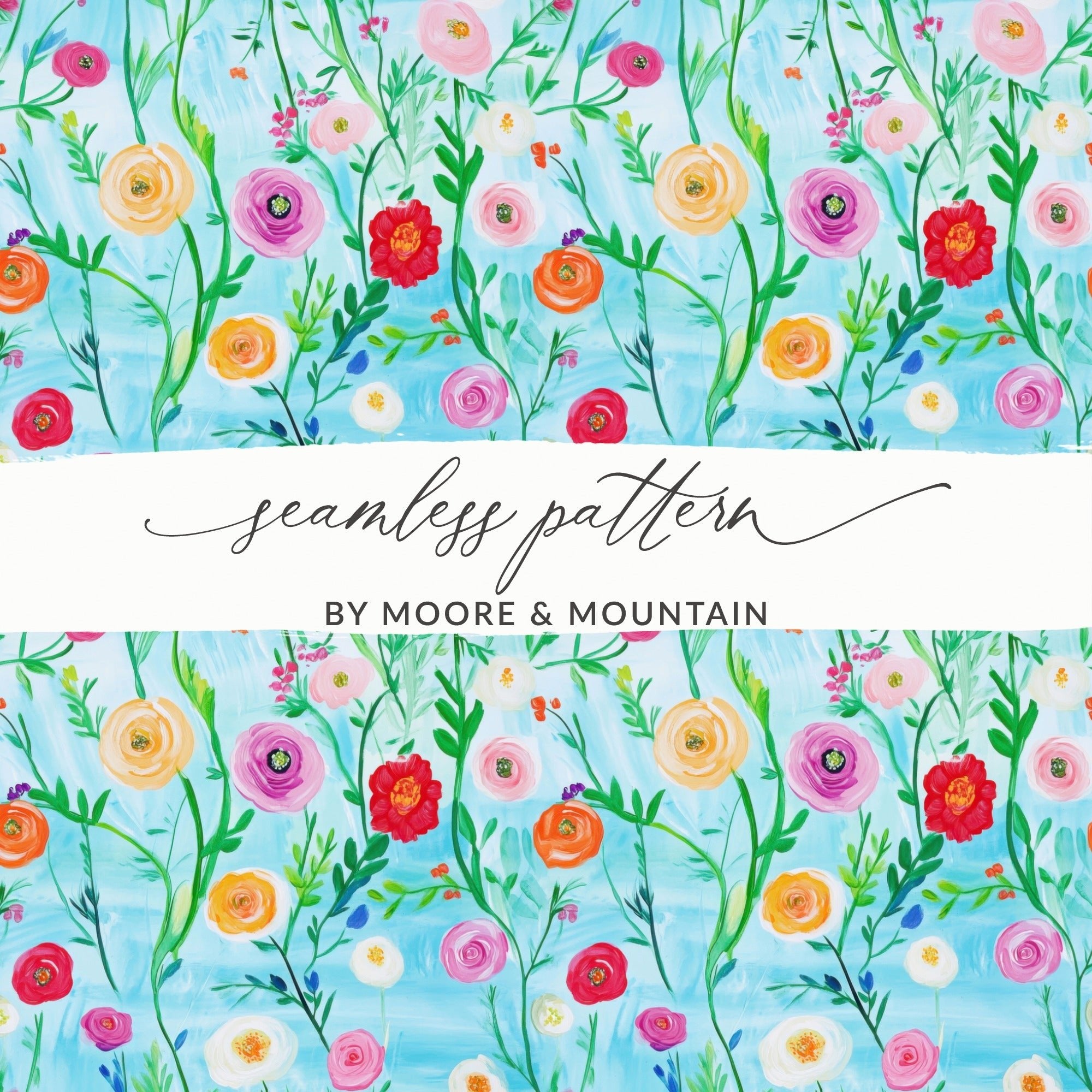 Watercolor Floral Pattern, Digital Paper, Seamless Flower Design, Springtime Print, Background Texture, Fabric Design, Digital Download - Moore and Mountain