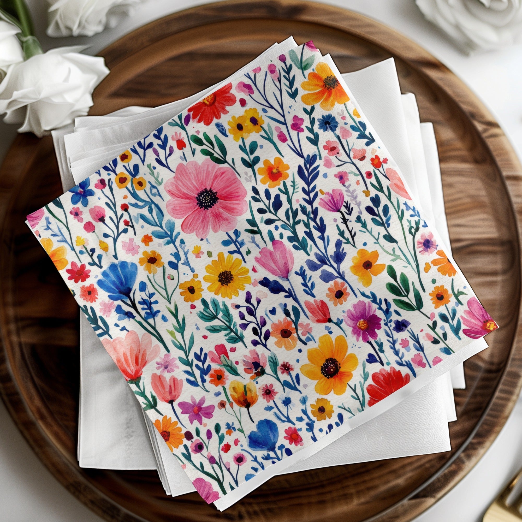 Watercolor Floral Pattern Digital Paper, Seamless Flower Digital File, Colorful Wildflower Repeat Pattern for Fabric, Scrapbook, Craft - Moore and Mountain