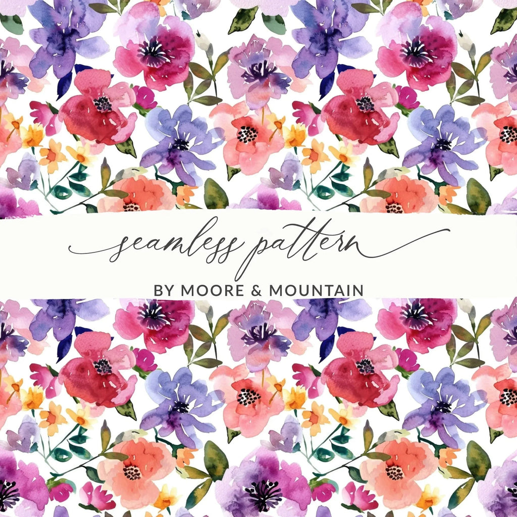 Watercolor Floral Pattern Digital, Seamless Flower Design, Watercolor Flower Pattern, JPEG Files, Printable Floral, Digital Download - Moore and Mountain