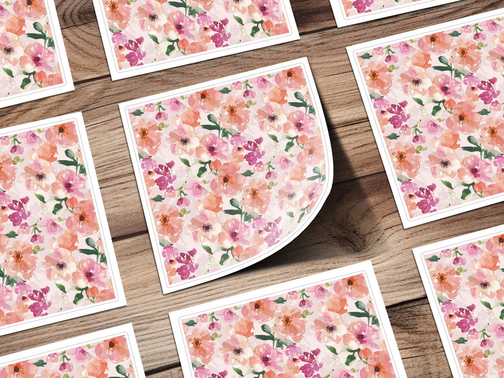 Watercolor Floral Pattern, Seamless Digital Paper, Flower Repeat, Botanical Design, Peach Pink, Scrapbook Paper, Fabric Design Digital - Moore and Mountain