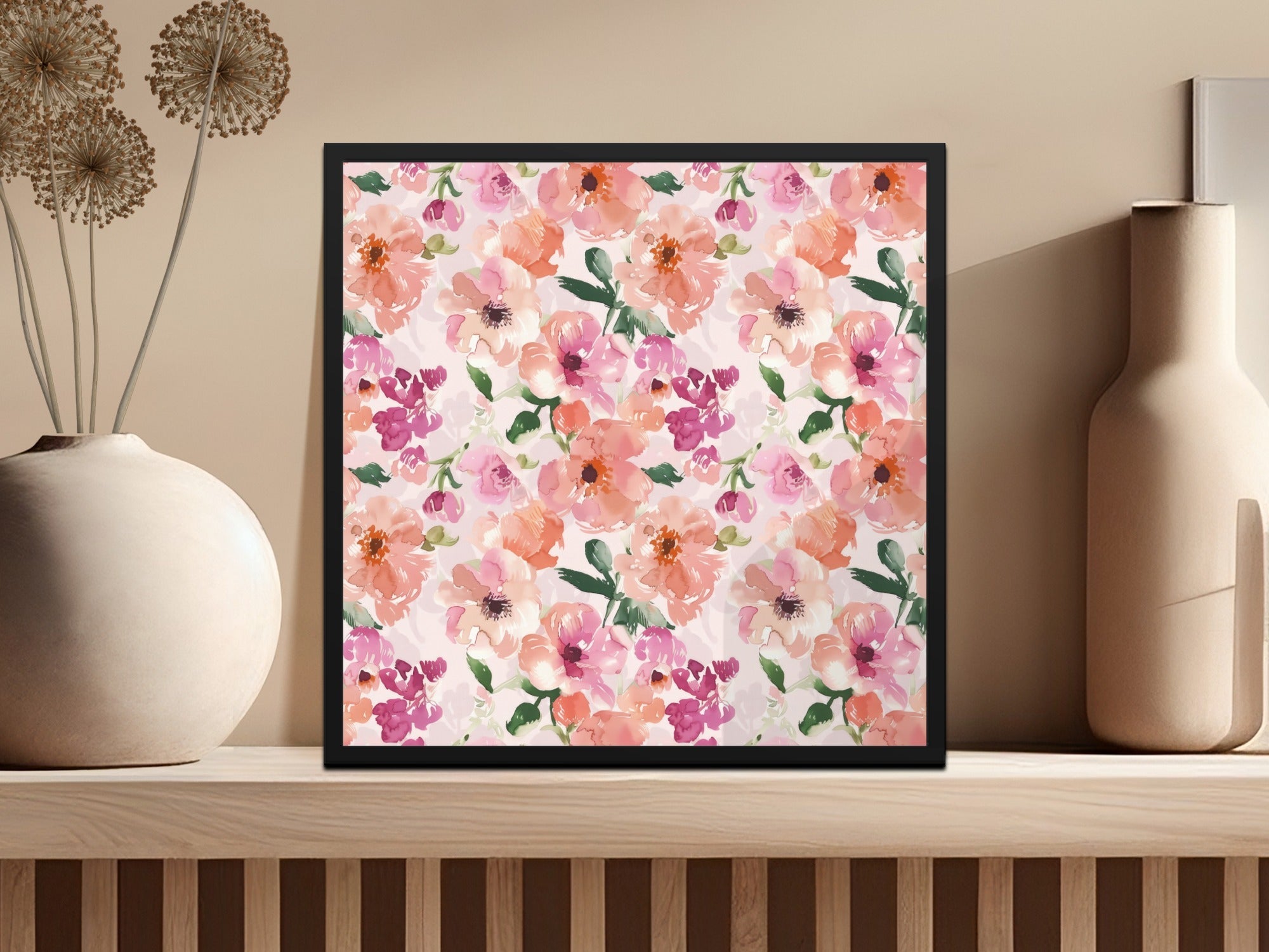 Watercolor Floral Pattern, Seamless Digital Paper, Flower Repeat, Botanical Design, Peach Pink, Scrapbook Paper, Fabric Design Digital - Moore and Mountain