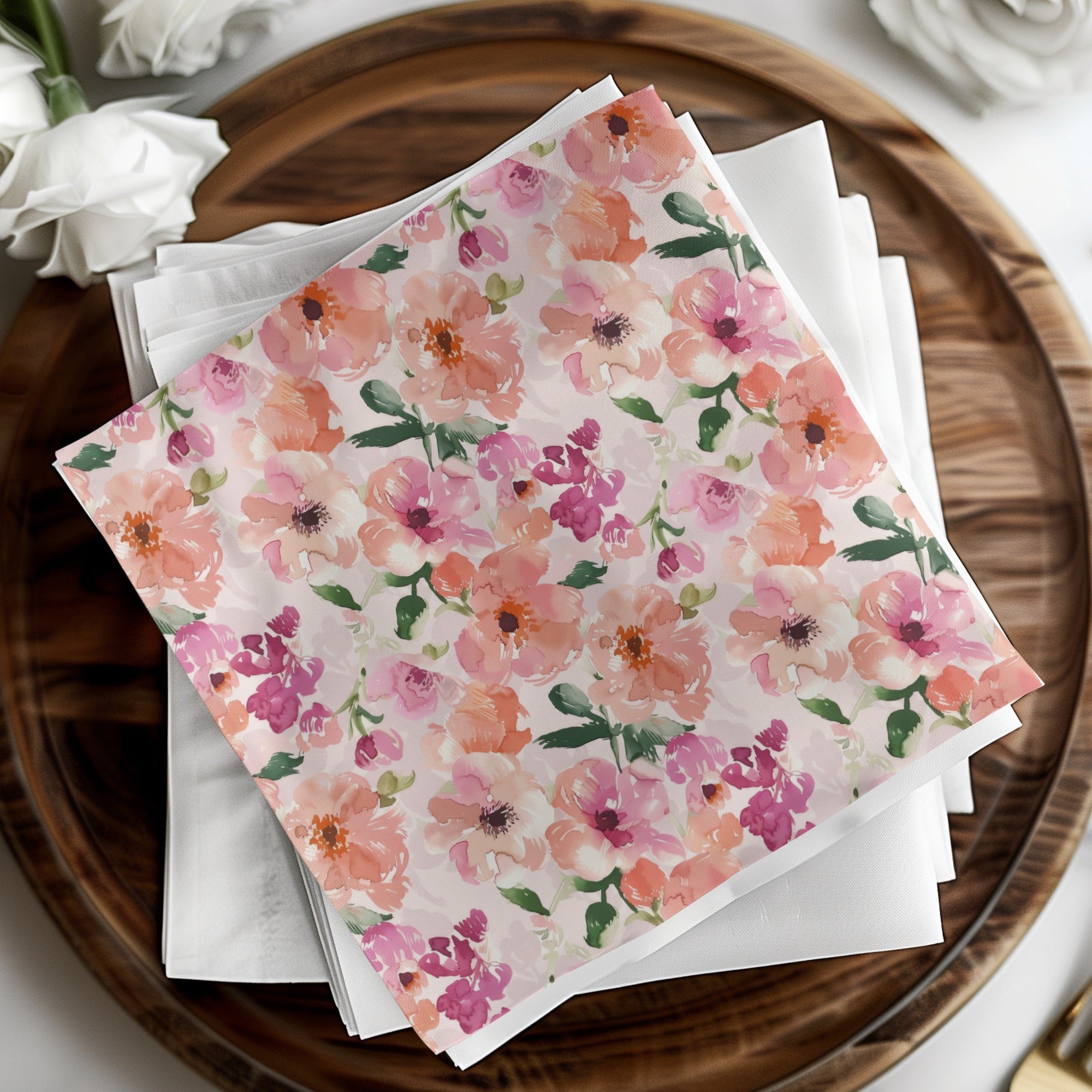 Watercolor Floral Pattern, Seamless Digital Paper, Flower Repeat, Botanical Design, Peach Pink, Scrapbook Paper, Fabric Design Digital - Moore and Mountain