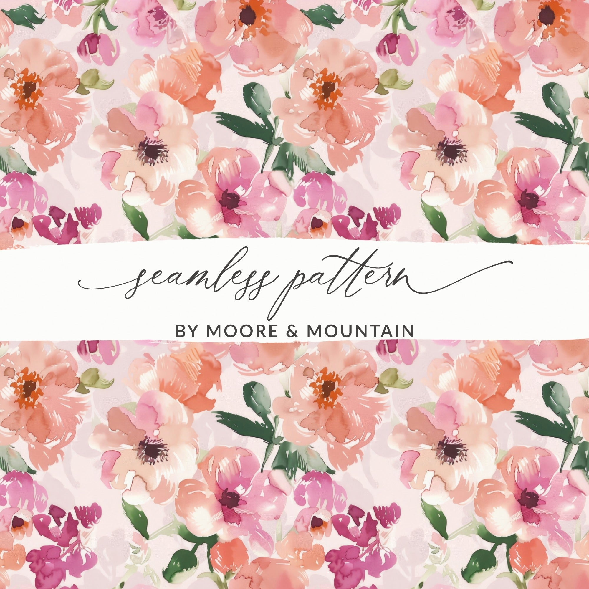 Watercolor Floral Pattern, Seamless Digital Paper, Flower Repeat, Botanical Design, Peach Pink, Scrapbook Paper, Fabric Design Digital - Moore and Mountain