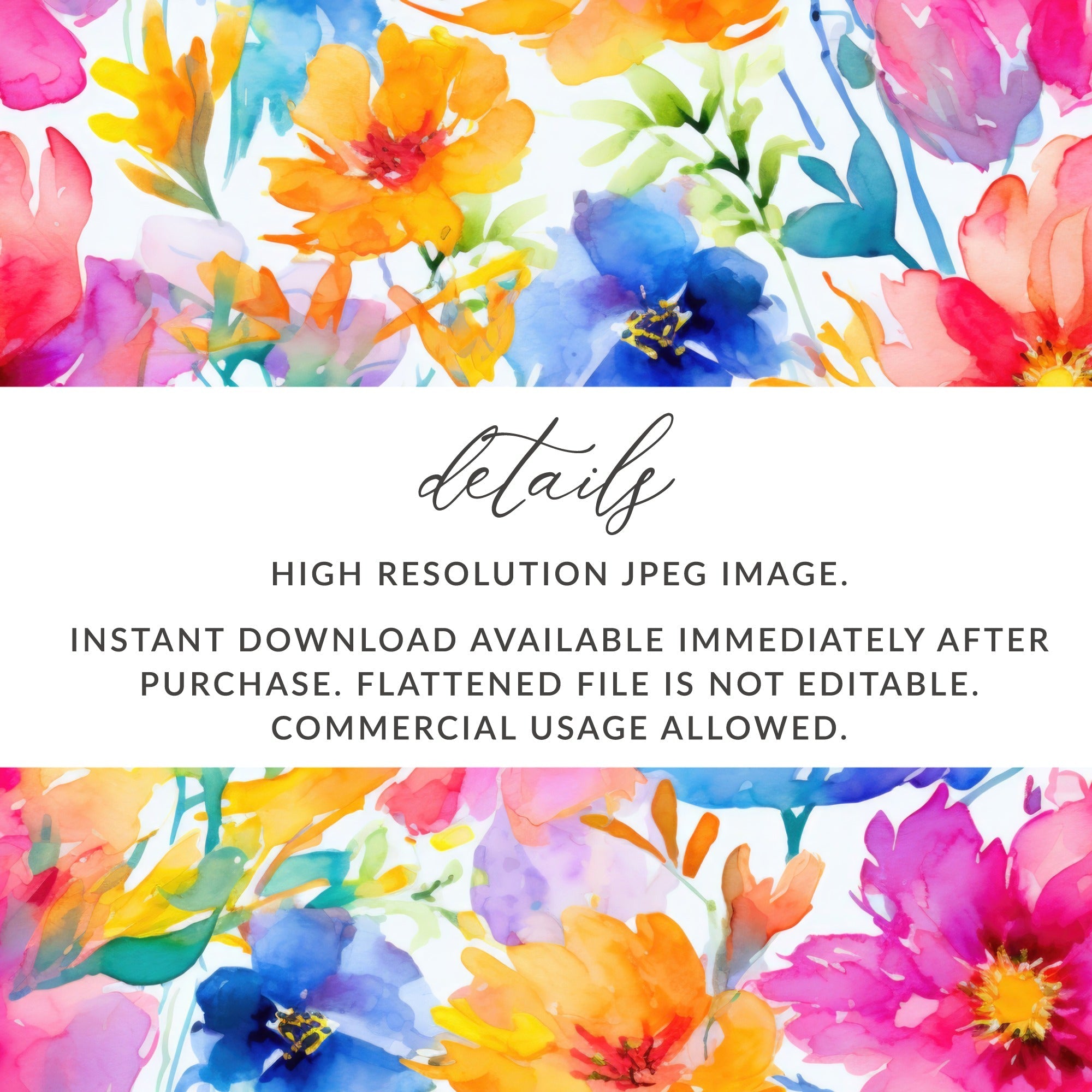 Watercolor Floral Pattern, Seamless Flower Design, Digital Paper Pack, Repeatable Background, Scrapbook Paper, Fabric Print, Digital - Moore and Mountain