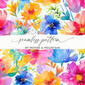 Watercolor Floral Pattern, Seamless Flower Design, Digital Paper Pack, Repeatable Background, Scrapbook Paper, Fabric Print, Digital - Moore and Mountain
