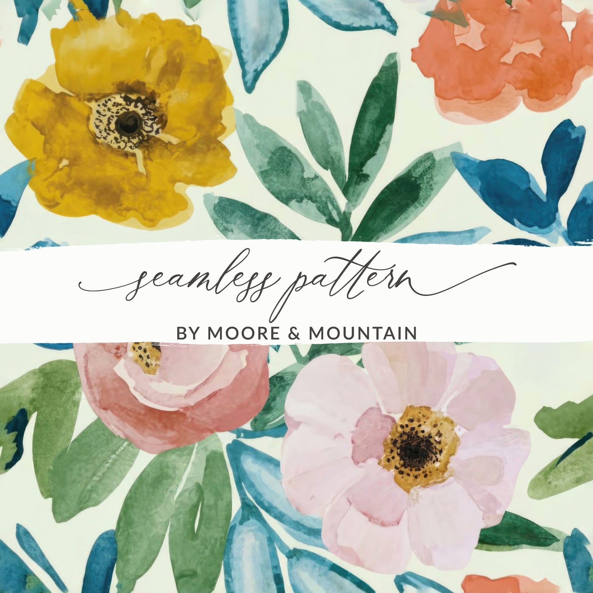 Watercolor Floral Sage Green and Yellow Boho Floral Watercolor Pattern - Moore and Mountain