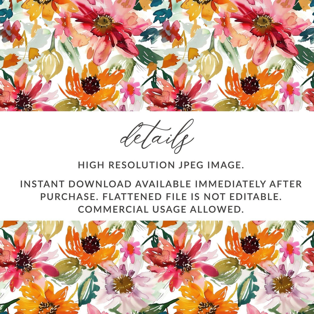Watercolor Floral Seamless Pattern Digital, Flowers Digital Paper Pack, Colorful Bloom Design, Fabric Print, Scrapbook Paper - Moore and Mountain
