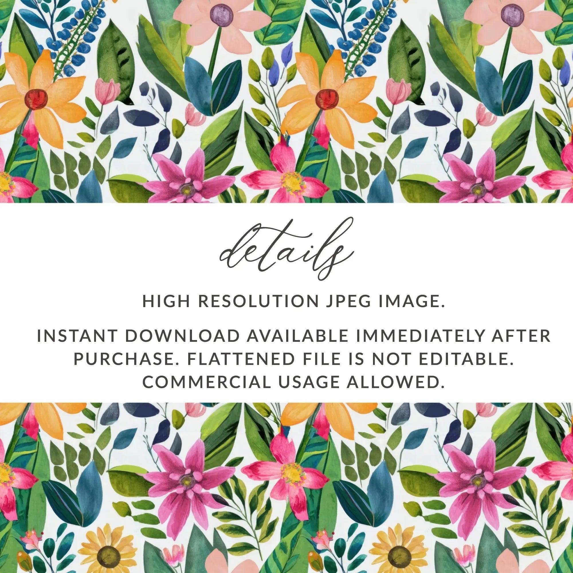 Watercolor Floral Seamless Pattern Digital Paper, Botanical Flower Digital Design, Fabric Print, Digital Download, Commercial Use - Moore and Mountain
