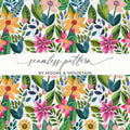 Watercolor Floral Seamless Pattern Digital Paper, Botanical Flower Digital Design, Fabric Print, Digital Download, Commercial Use - Moore and Mountain