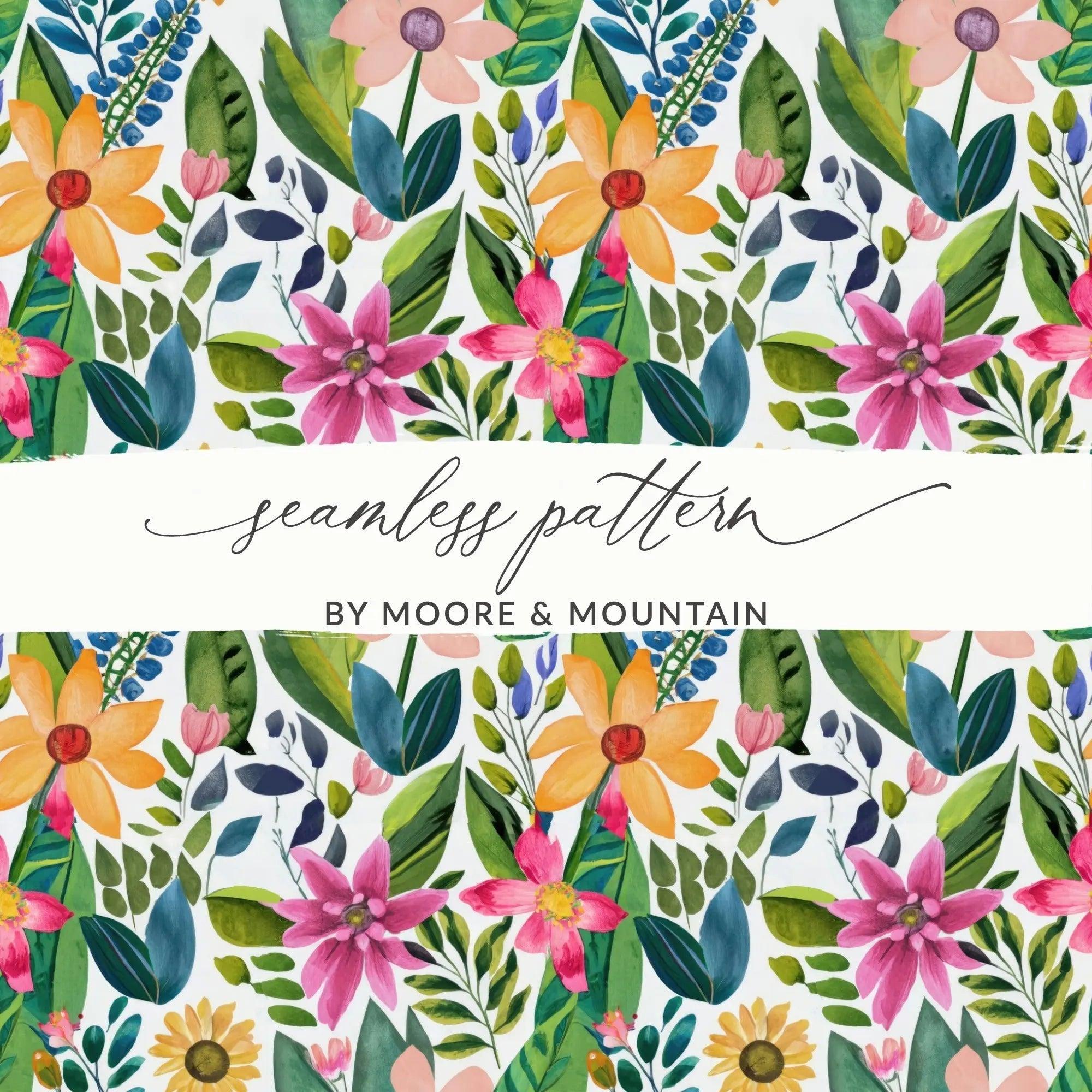 Watercolor Floral Seamless Pattern Digital Paper, Botanical Flower Digital Design, Fabric Print, Digital Download, Commercial Use - Moore and Mountain