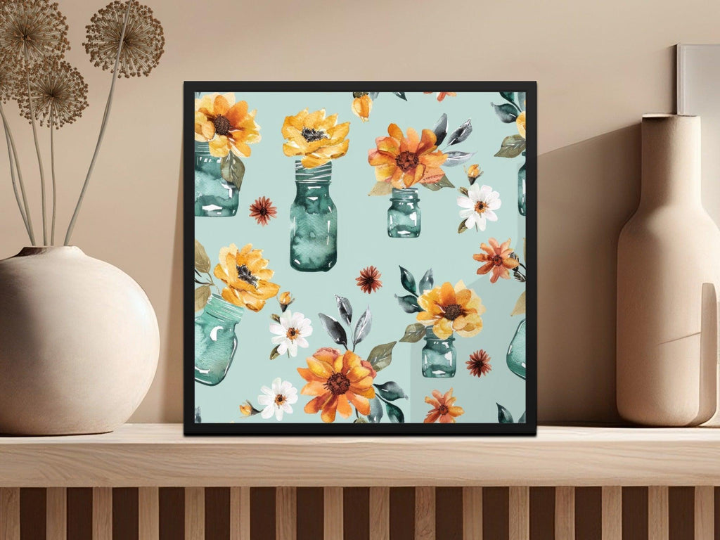Watercolor Floral Seamless Pattern, Digital Paper Download, Jar Flowers, Fall Blooms, Rustic Design, Printable Fabric, Autumn Digital - Moore and Mountain