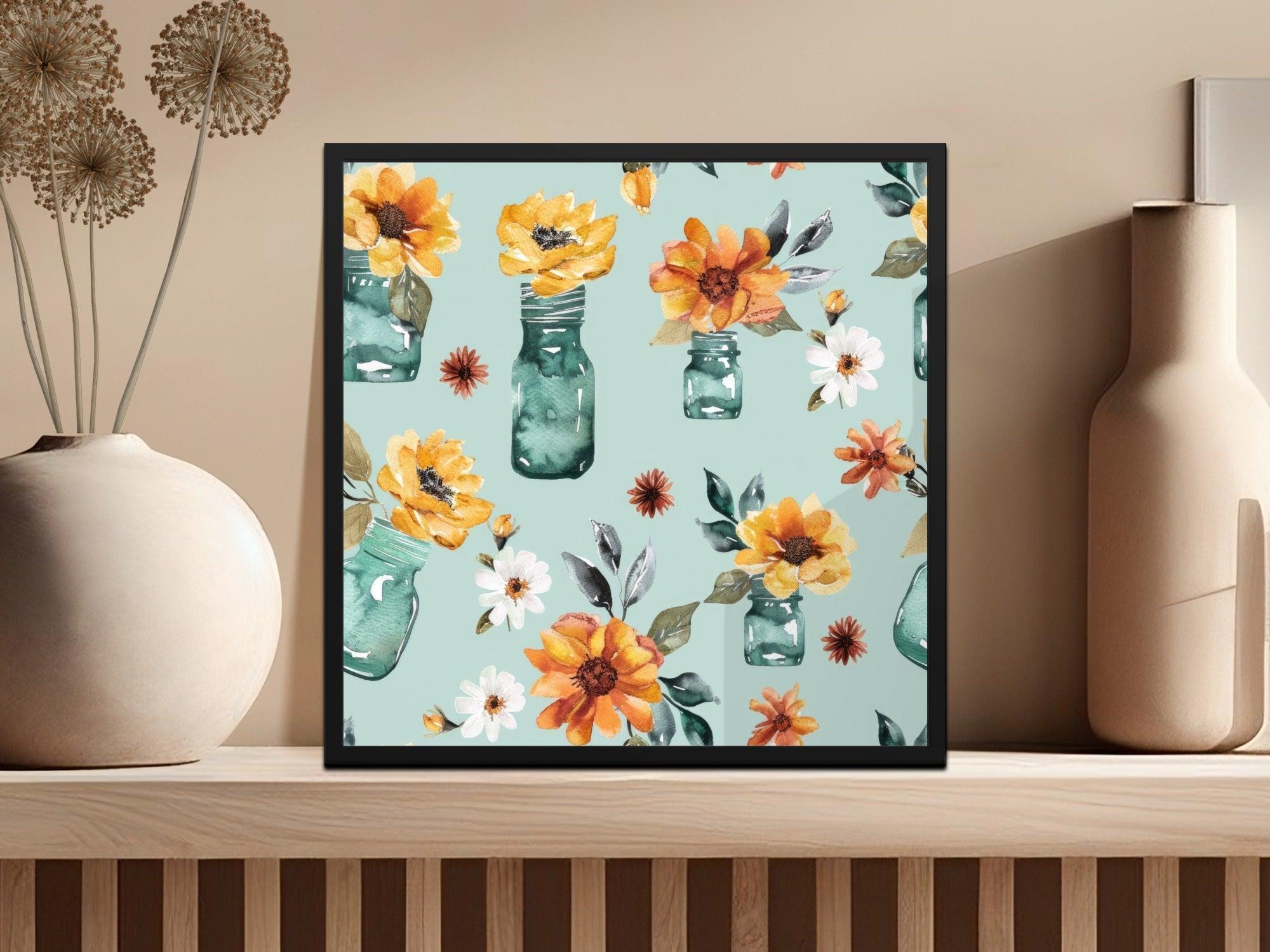 Watercolor Floral Seamless Pattern, Digital Paper Download, Jar Flowers, Fall Blooms, Rustic Design, Printable Fabric, Autumn Digital - Moore and Mountain