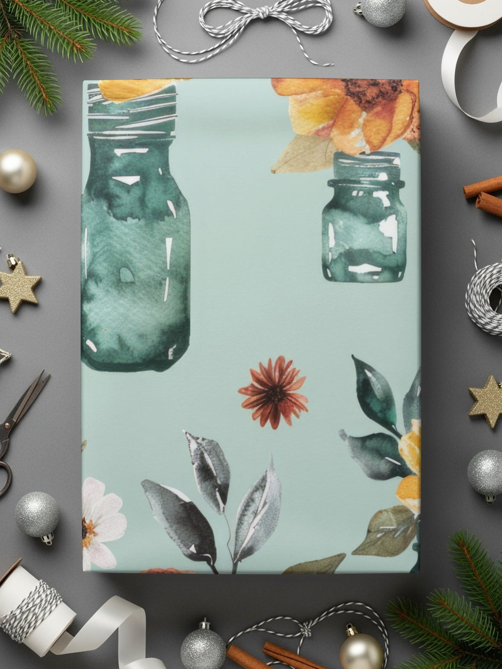 Watercolor Floral Seamless Pattern, Digital Paper Download, Jar Flowers, Fall Blooms, Rustic Design, Printable Fabric, Autumn Digital - Moore and Mountain