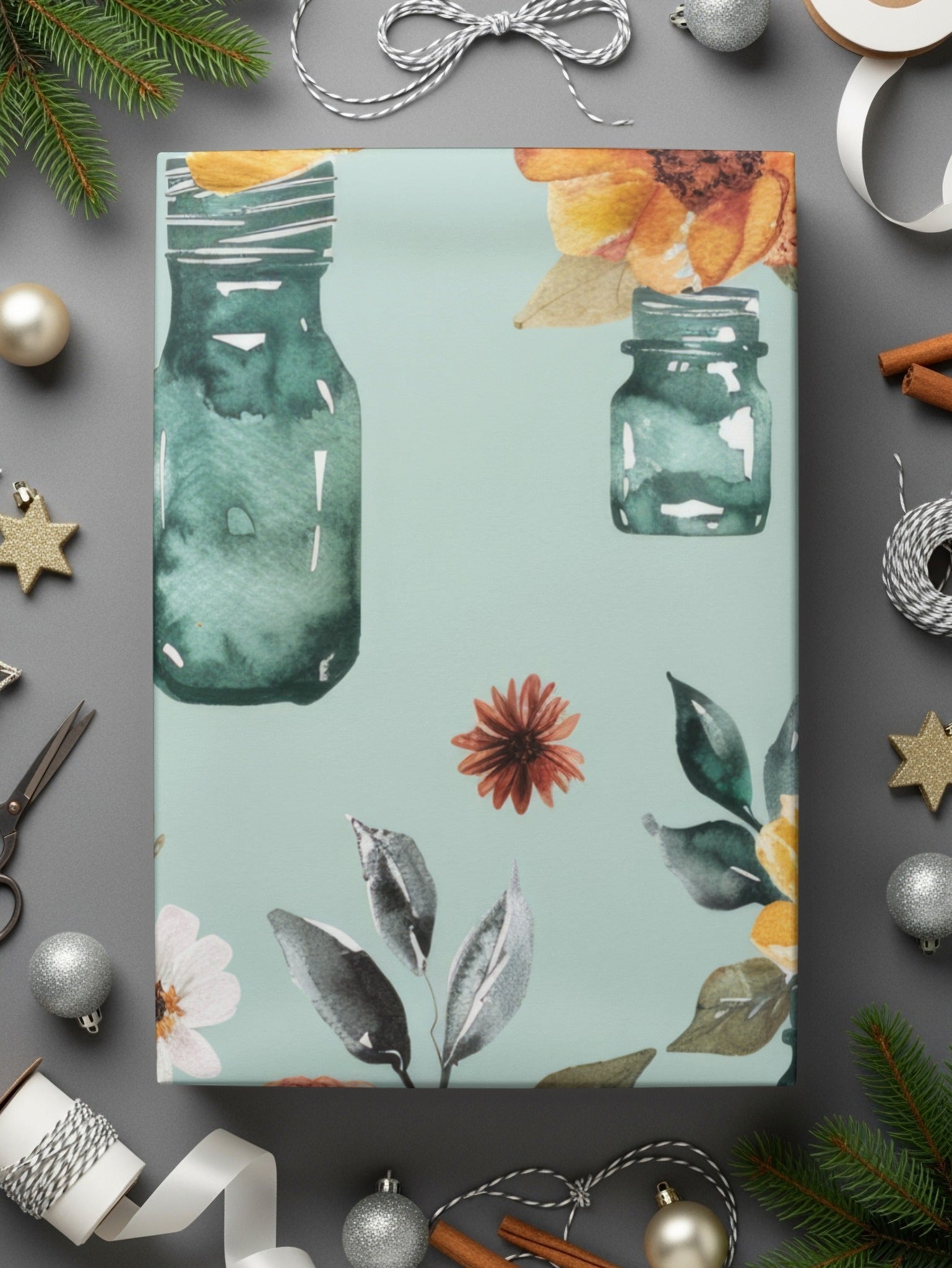 Watercolor Floral Seamless Pattern, Digital Paper Download, Jar Flowers, Fall Blooms, Rustic Design, Printable Fabric, Autumn Digital - Moore and Mountain