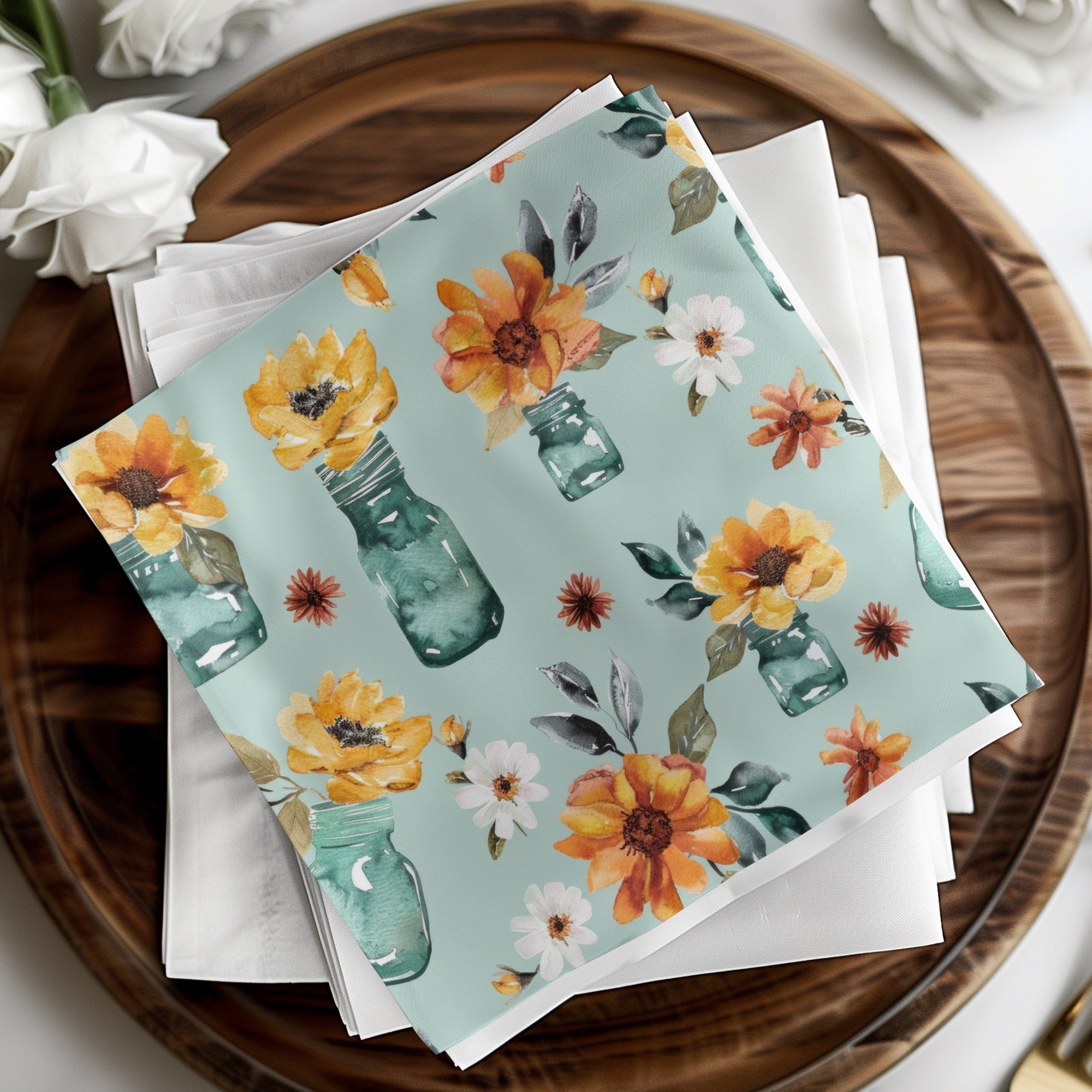 Watercolor Floral Seamless Pattern, Digital Paper Download, Jar Flowers, Fall Blooms, Rustic Design, Printable Fabric, Autumn Digital - Moore and Mountain