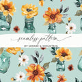 Watercolor Floral Seamless Pattern, Digital Paper Download, Jar Flowers, Fall Blooms, Rustic Design, Printable Fabric, Autumn Digital - Moore and Mountain