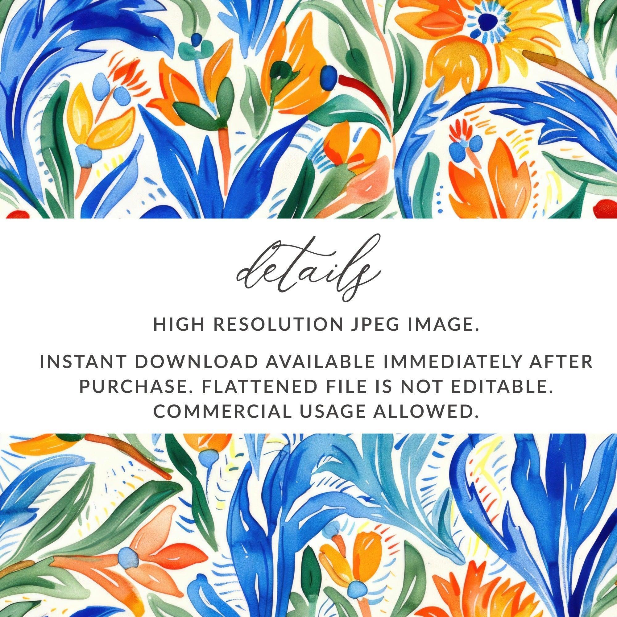 Watercolor Floral Seamless Pattern Digital Paper, Flower Garden Pattern, Colorful Floral Print, Botanical Design, 12x12 JPEG Files - Moore and Mountain