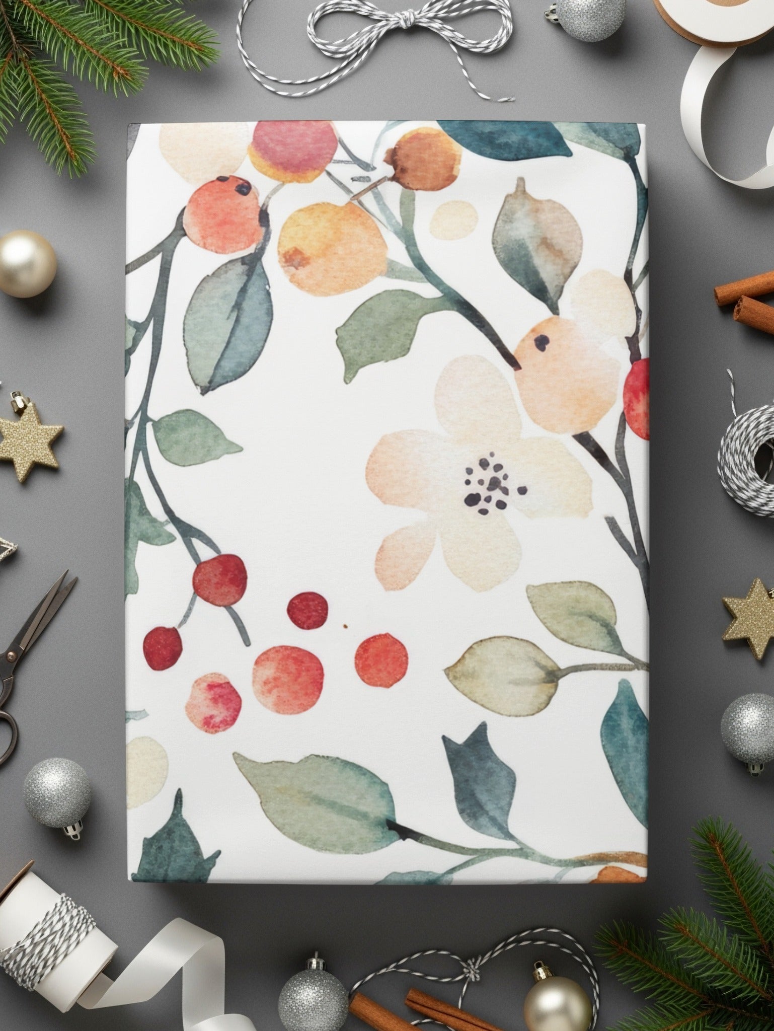 Watercolor Floral Seamless Pattern, Digital Paper, Flowers and Berries, Fabric Design, Printable Background, Digital Download - Moore and Mountain