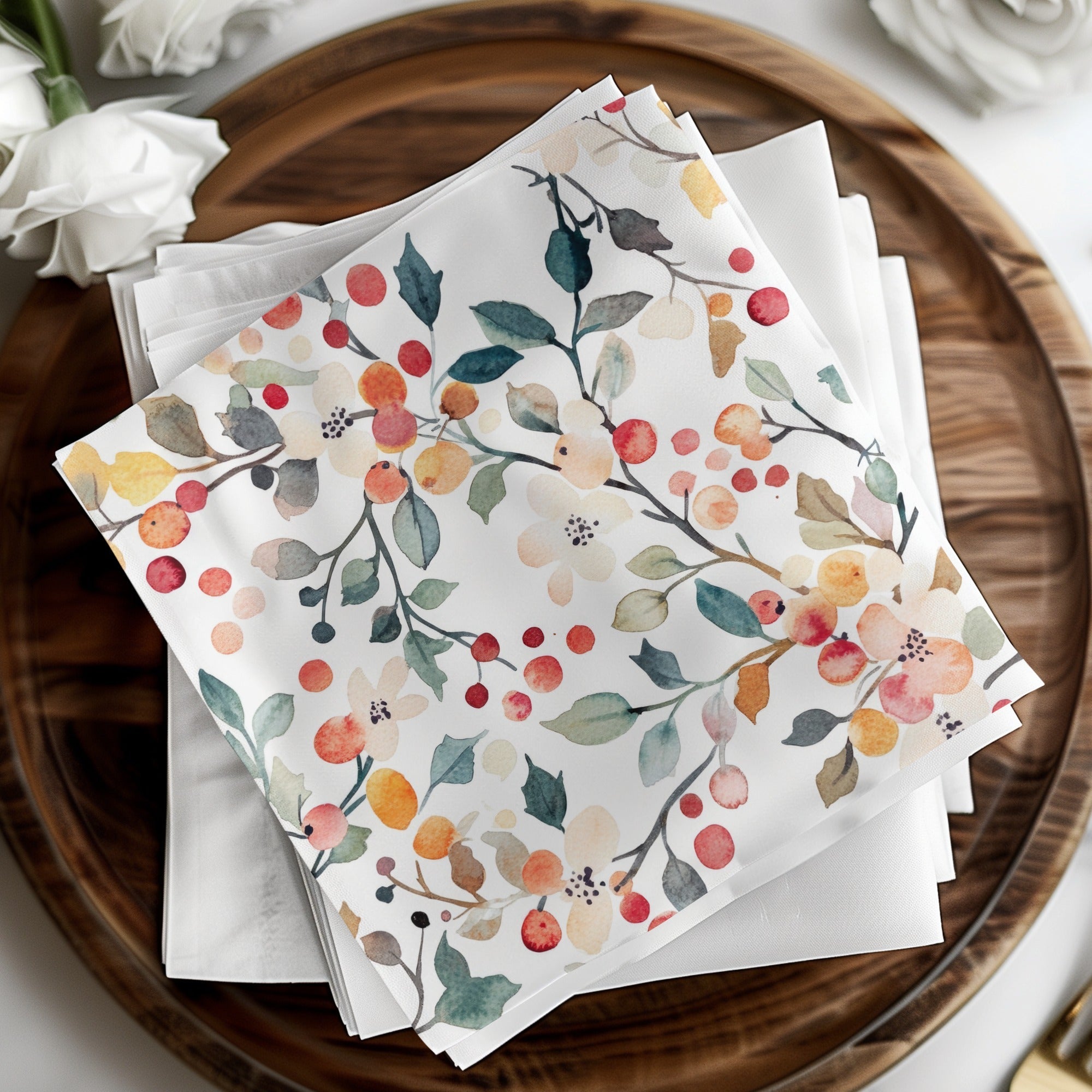 Watercolor Floral Seamless Pattern, Digital Paper, Flowers and Berries, Fabric Design, Printable Background, Digital Download - Moore and Mountain