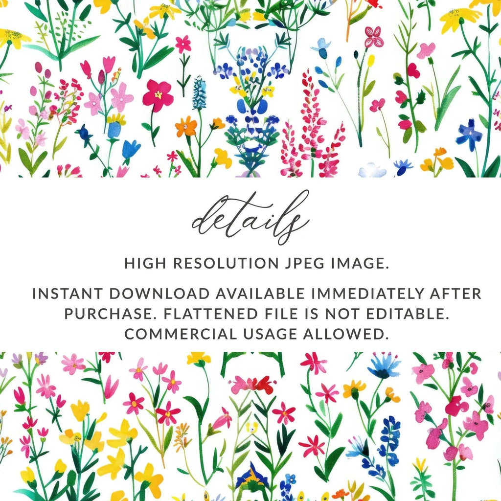 Watercolor Floral Seamless Pattern Digital Paper, Wildflower Pattern, Floral Background, Scrapbook Paper, Fabric Design, Digital Download - Moore and Mountain