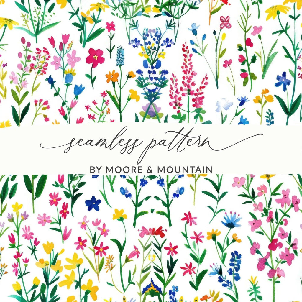 Watercolor Floral Seamless Pattern Digital Paper, Wildflower Pattern, Floral Background, Scrapbook Paper, Fabric Design, Digital Download - Moore and Mountain