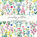 Watercolor Floral Seamless Pattern Digital Paper, Wildflower Pattern, Floral Background, Scrapbook Paper, Fabric Design, Digital Download - Moore and Mountain