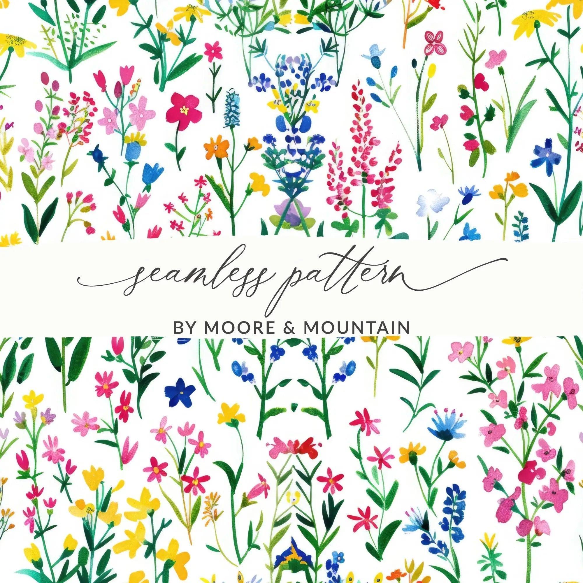 Watercolor Floral Seamless Pattern Digital Paper, Wildflower Pattern, Floral Background, Scrapbook Paper, Fabric Design, Digital Download - Moore and Mountain