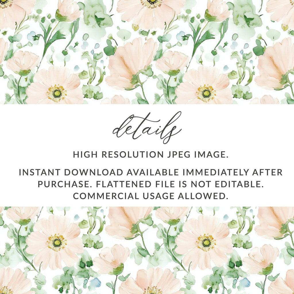 Watercolor Flower Digital Paper, Seamless Floral Pattern, Blush Pink Flowers, Greenery Print, Fabric Design, Printable Paper, Digital - Moore and Mountain