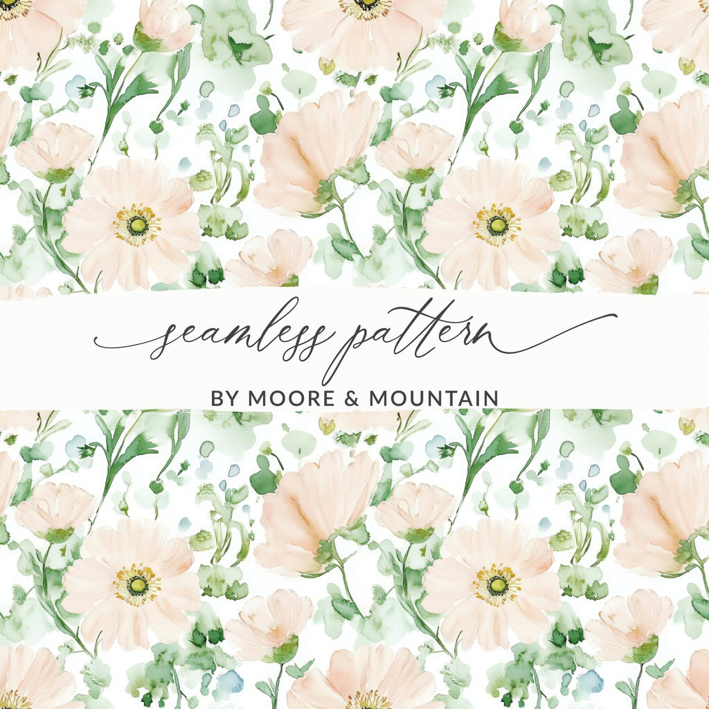 Watercolor Flower Digital Paper, Seamless Floral Pattern, Blush Pink Flowers, Greenery Print, Fabric Design, Printable Paper, Digital - Moore and Mountain