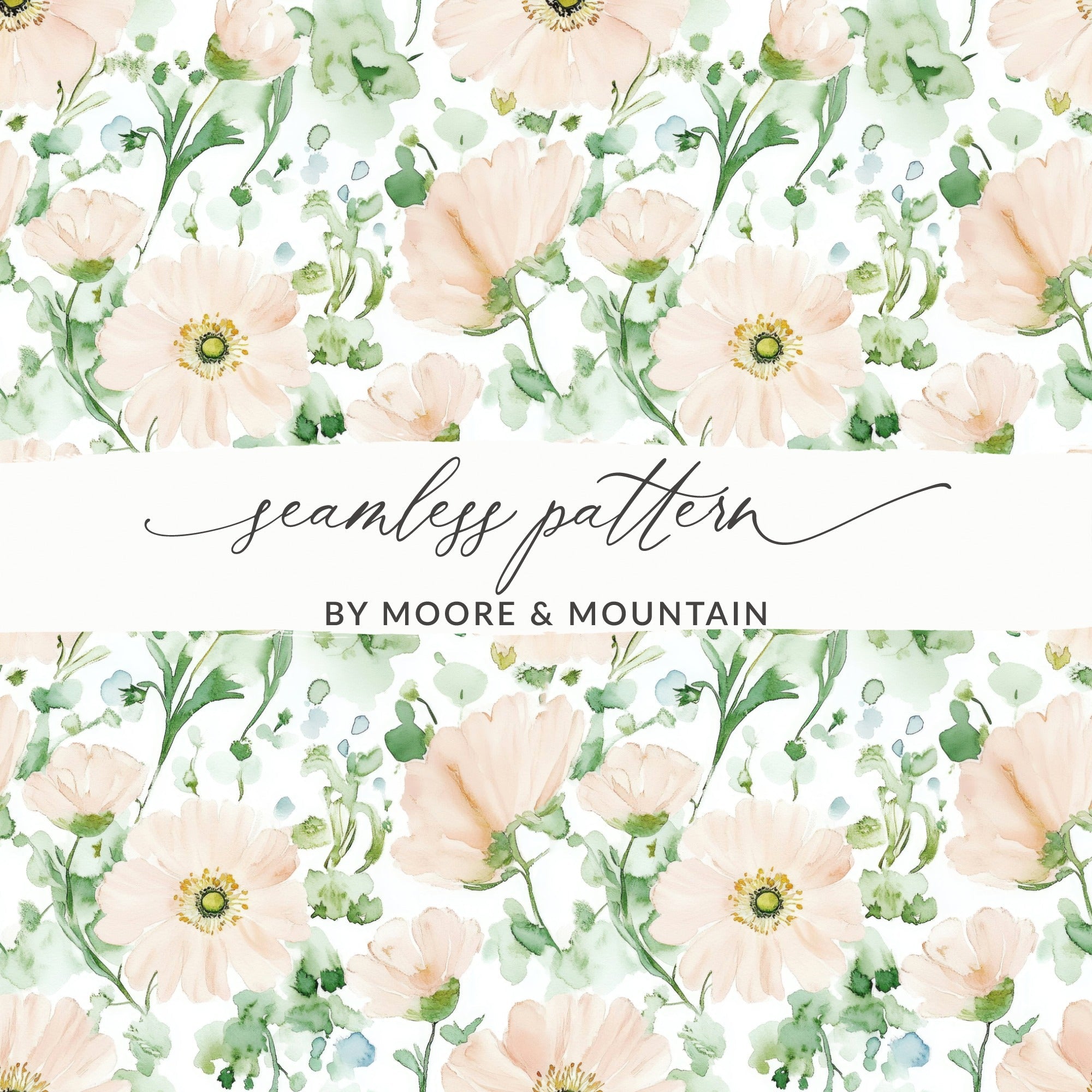 Watercolor Flower Digital Paper, Seamless Floral Pattern, Blush Pink Flowers, Greenery Print, Fabric Design, Printable Paper, Digital - Moore and Mountain